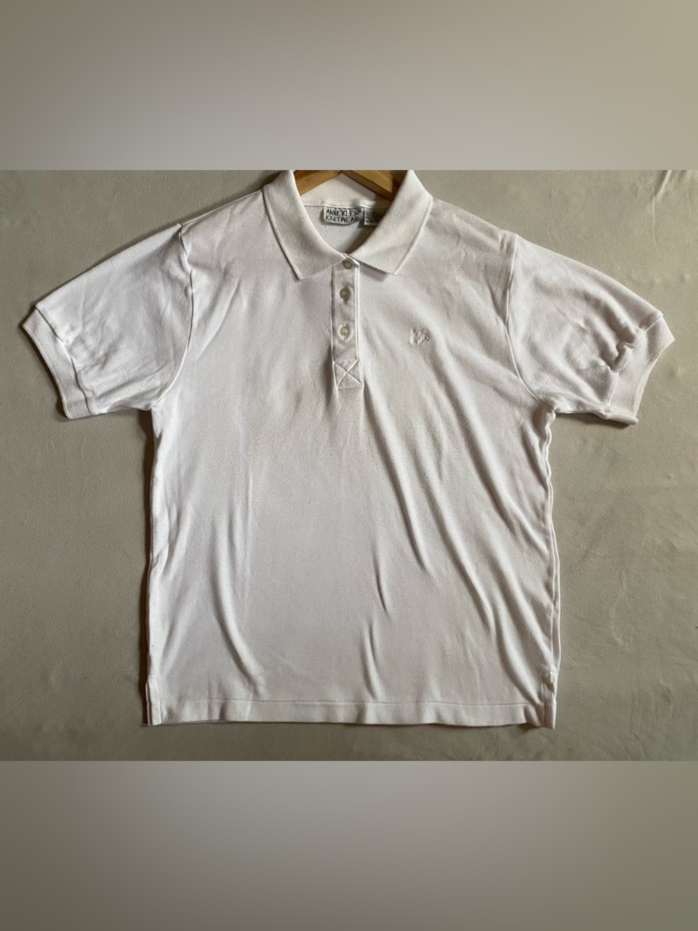 Vintage Anne Klein Knitwear White Polo Shirt Lion Logo Size L 90s